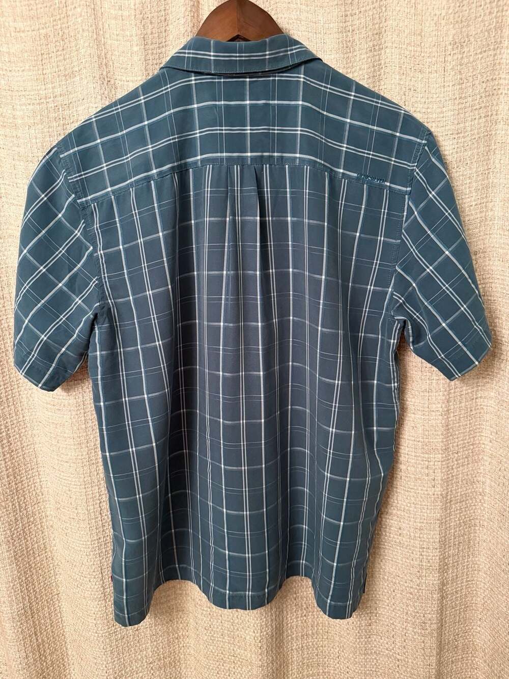 Quiksilver Waterman Collection Comfort Fit Plaid Short Sleeve Shirt Blue Large - Picture 2 of 6